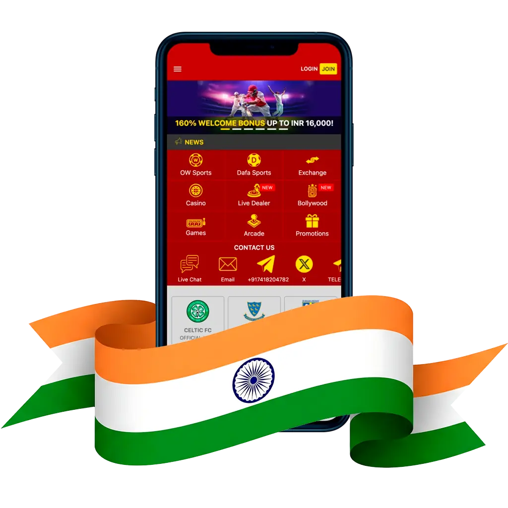 Mobile casino app for players from India.