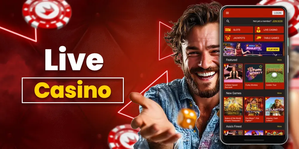 Live casino games including roulette, blackjack, baccarat